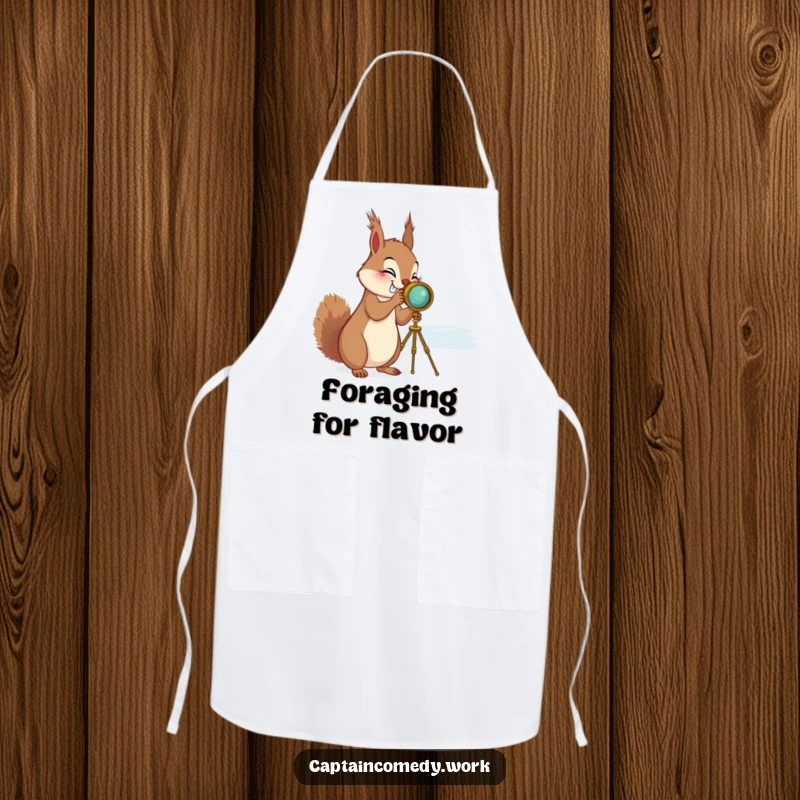 Funny Squirrel Spyglass Apron: A giggling squirrel with a spyglass ready to explore the kitchen, making it a fun and practical accessory.