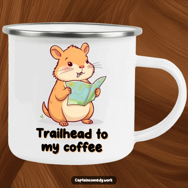 Funny Capybara Navigator Camping Mug, a determined capybara uses a map, ideal for outdoor adventures, a funny gift for campers.