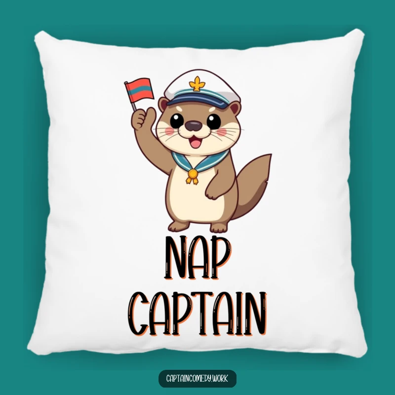 Funny Otter Captain Flag Pillow: Cozy Comfort for Nautical Fans