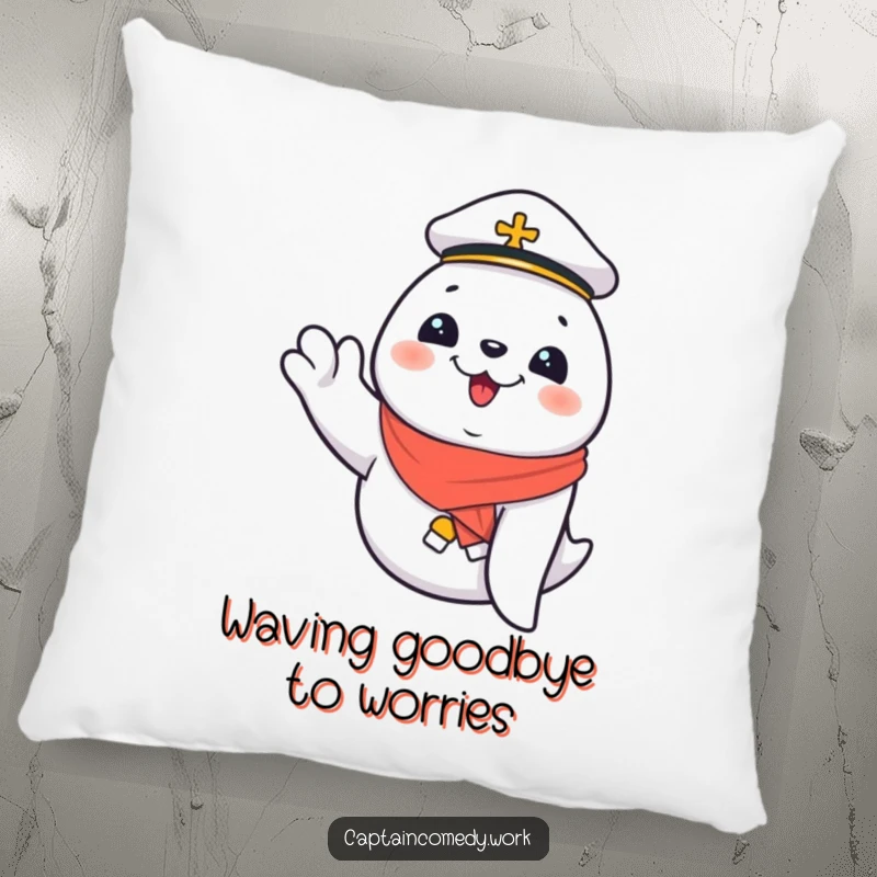 Funny Giggling Seal First Mate Pillow, a seal waves excitedly, perfect for adding comfort and fun, a funny gift for relaxation.