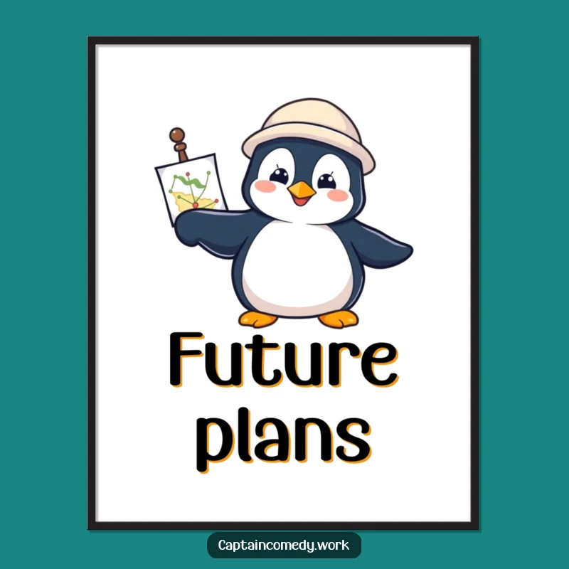 Funny Penguin Navigator Digital Print: Determined Adventure Art