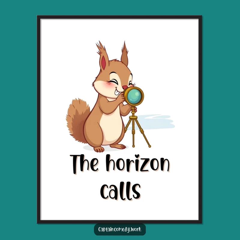 Funny Squirrel Spyglass Digital Art - Giggling Explorer Print, Instant Funny Gift Download