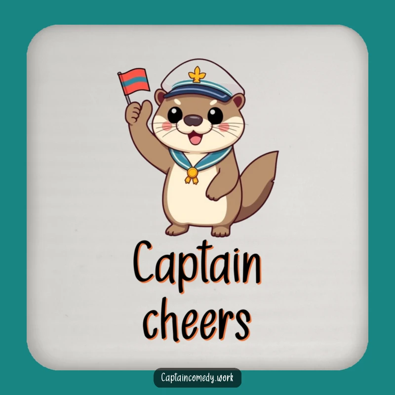 Funny Otter Captain Flag Coaster: Hilarious Protection for Nautical Tables