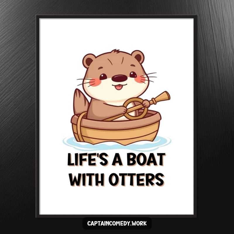 Funny Free Printable Otter Wall Art: Happy otter steering a small boat, bringing nautical humor and cheer to any room.