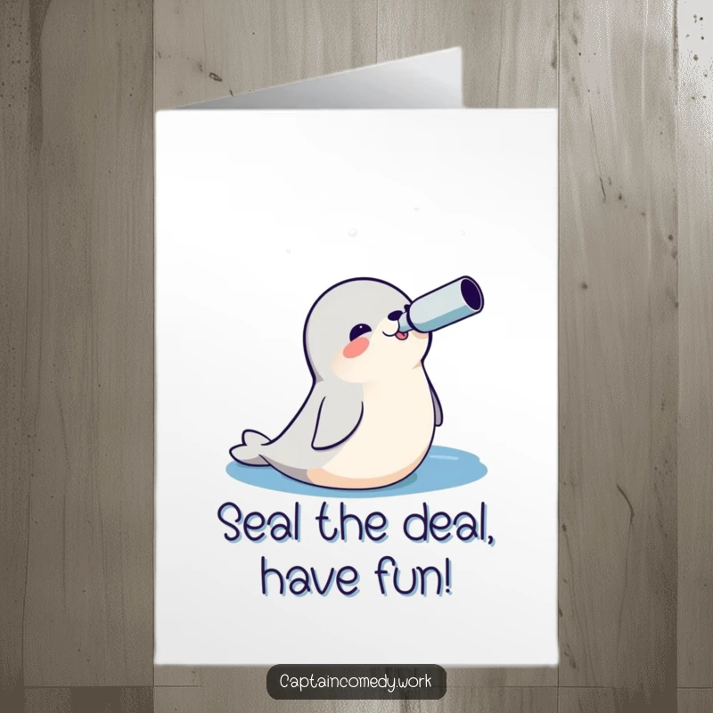 Funny Free Printable Birthday Card: A cheerful seal holding a spyglass, gazing at the ocean, ready for fun.