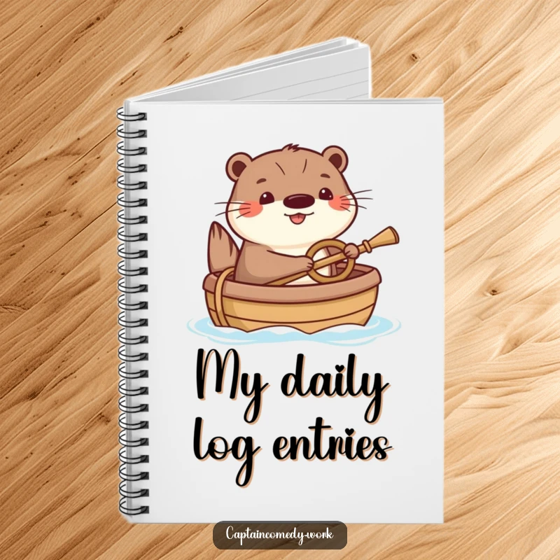 Funny Otter Notebook: A happy otter humorously steering a small boat with a tiny oar, encouraging cheerful note-taking and creative journaling.