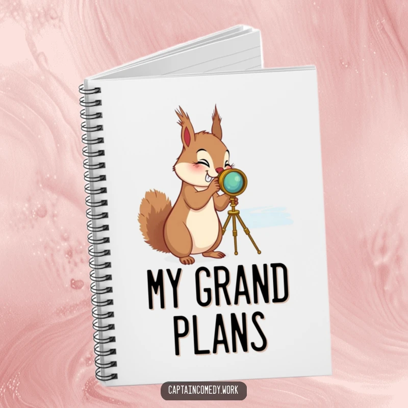 Funny Squirrel Spyglass Notebook: A giggling squirrel using a brass spyglass to scan the horizon, perfect for an explorer's journal.