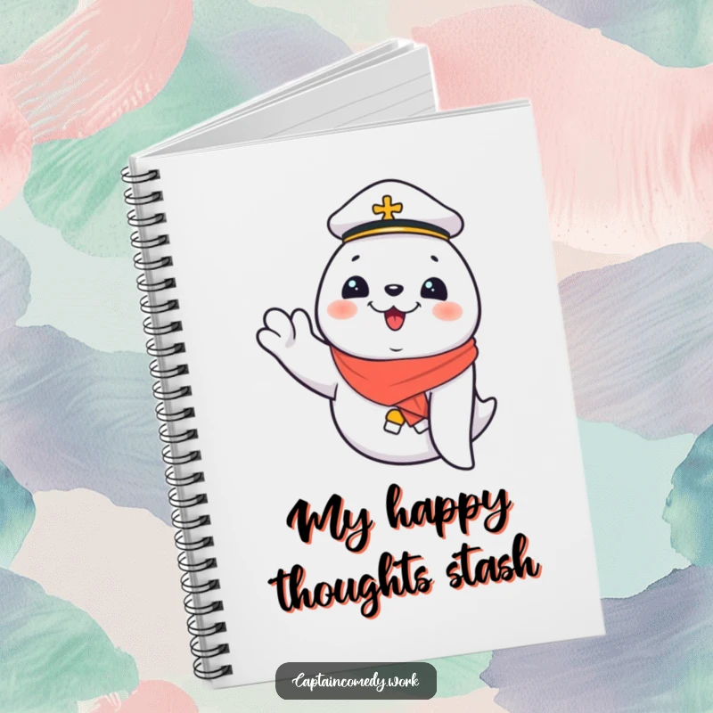 Funny Giggling Seal First Mate Notebook, a seal waves happily, ready for notes and doodles, a funny gift for organized minds.