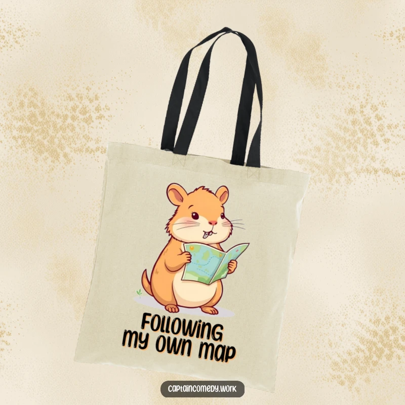 Funny Capybara Navigator Tote Bag, a serious capybara studies a map, ready for any task, designed for adventure, a funny and useful gift.